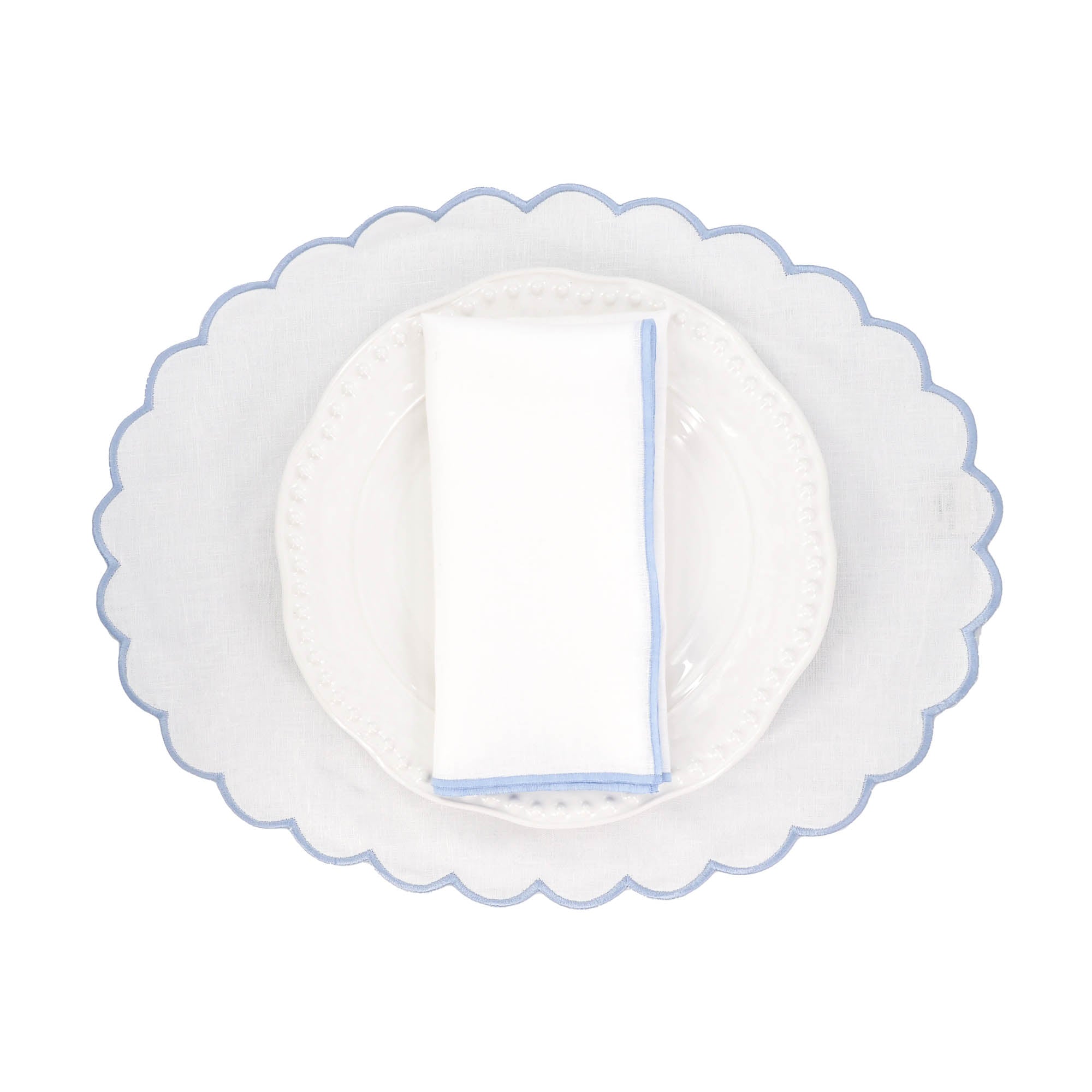 Linen Napkins With Blue Stitch Edges Set of 4