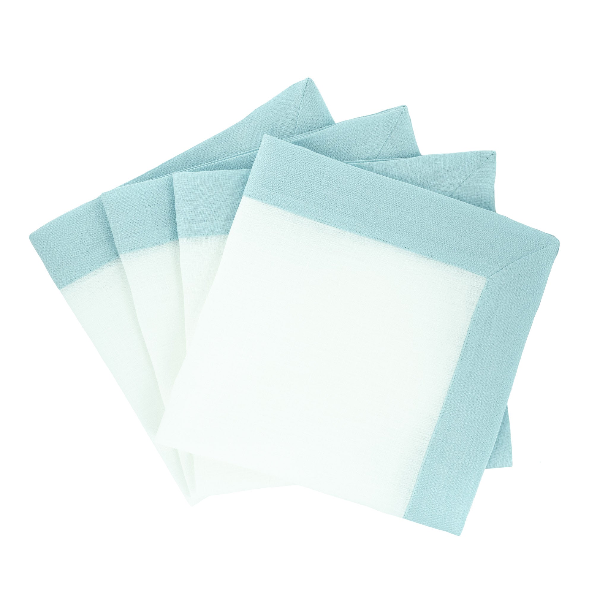 Mint Linen Napkins with Green Double-Sided Borders, Set of 4 / ChouChou Touch