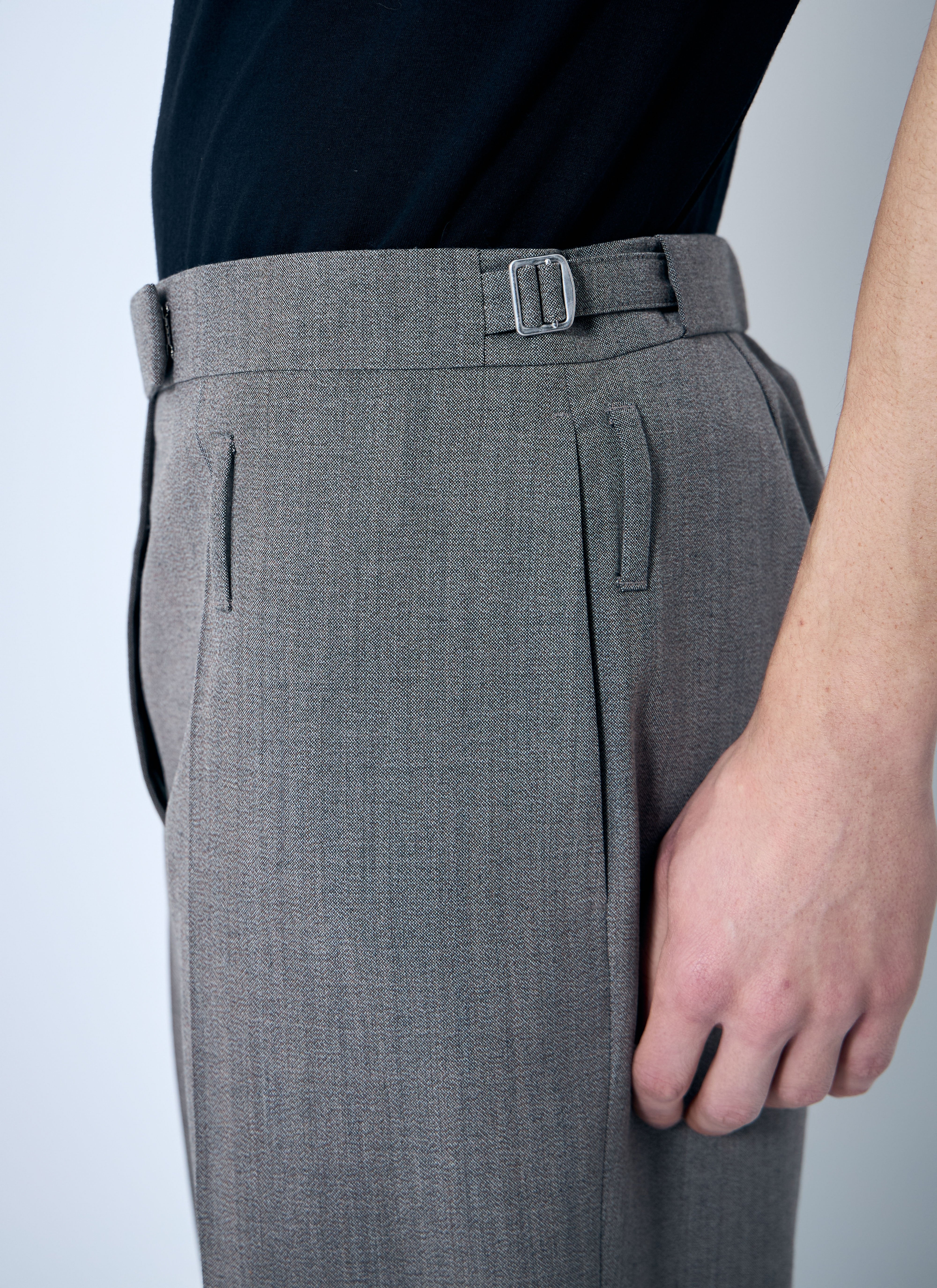 Prada Men Belted Tailored Wool-Blend Pants
